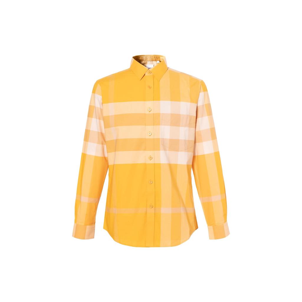 Burberry SS23 Men's Check Button-Up Cotton Long-Sleeve Shirt Marigold 80659741