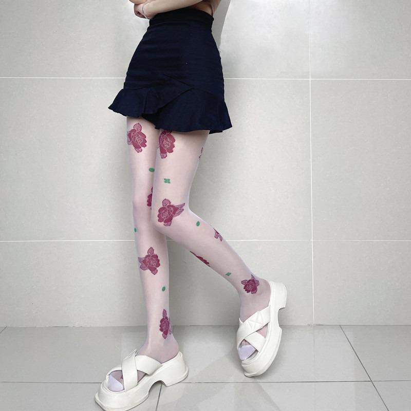 Retro Flowers Jacquard Tights for Women Summer Ultra-thin Pantyhose Elegant Fashion Ladies Sheer Transparent Tight Stockings