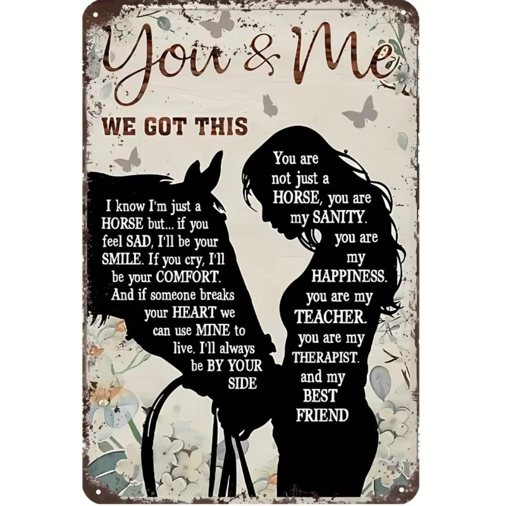 Vintage Horse & Rider Inspirational Metal Sign -  Wall Hanging Decor for Home, Lake House, Rustic Tin Wall Art