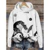 Womens Casual Hooded Sweatshirt With 3D Printed Graphic Long Sleeve Loose Fit Pullover