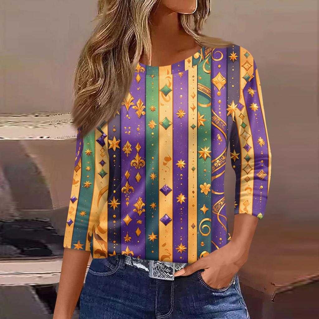 3/4 Length Sleeve Womens Tops Floral Print Vintage Fashion Casual Loose With Round Neck Plus Size Shirts