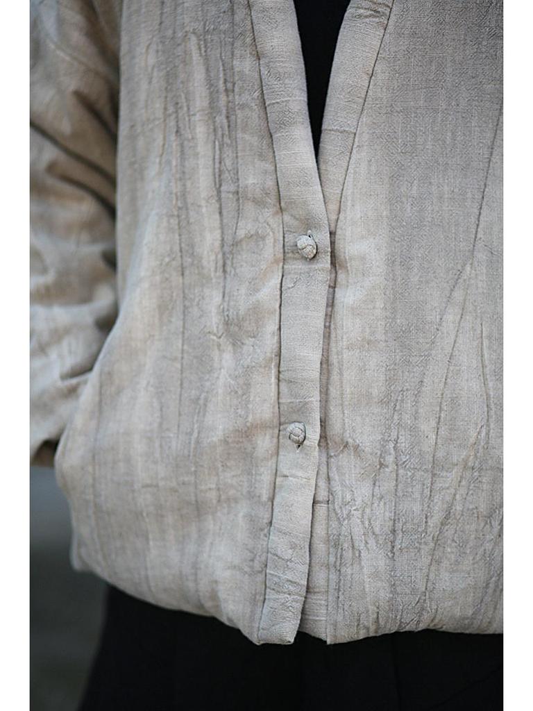 Vintage Chinese Tie-Dye Winter Cotton Coat with Buttons and Ramie Quilting