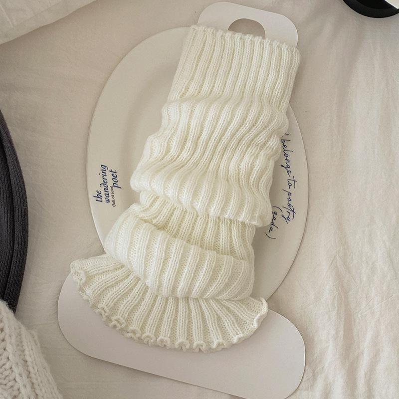 Female Autumn New Simple Solid Color Knitted Vertical Strip Thin Long Tube Stack Stocking