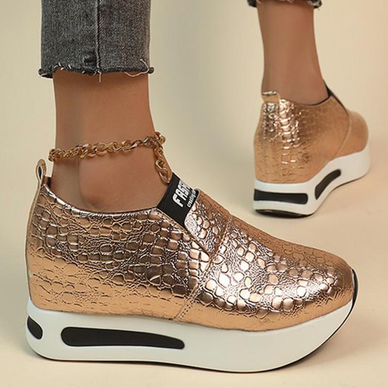 Fashion Elegant Silver Pu Leather Platform Sneakers Women Letter Print Slip On Casual Shoes Foe Woman Lightweight Vulcanize Shoes Mujer