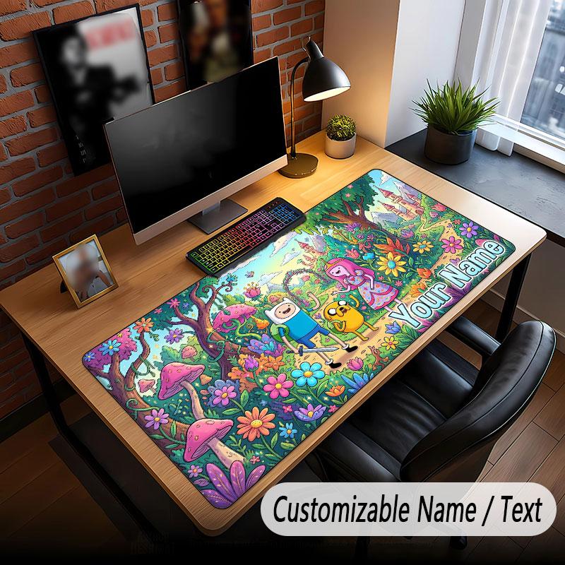 Custom Name Text Big Mouse Pad,Adventure Time cartoon Soft Non Slip Extended Desk Mat For Home Office