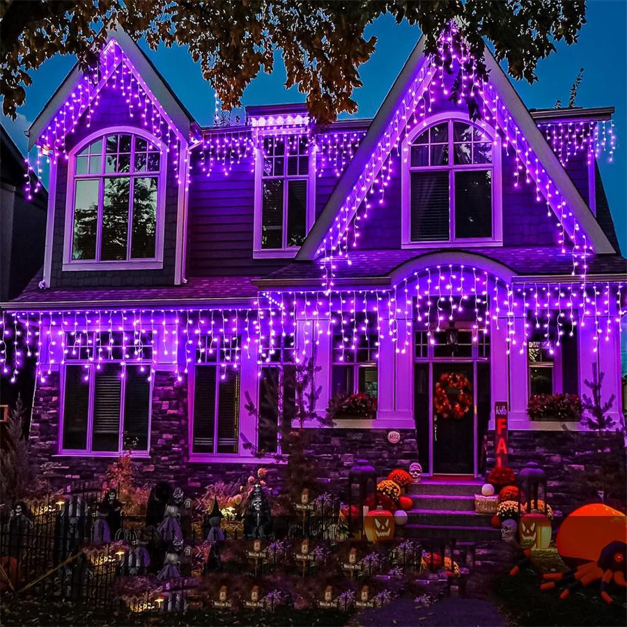 300 LED Purple Halloween Icicle Light Outdoor 9M Purple Icicle Light Outdoor Christmas Icicle Light DC30V for Holiday Decor