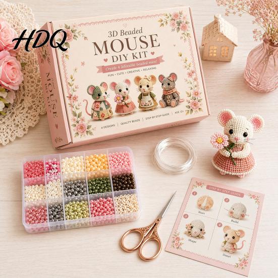 Beaded Dog Figurines 3D Craft Kit DIY Handmade Bead Art Set Cute Miniature Sculpture Cows Birds Mushrooms Beadwork Kit for Beginners Enthusiasts