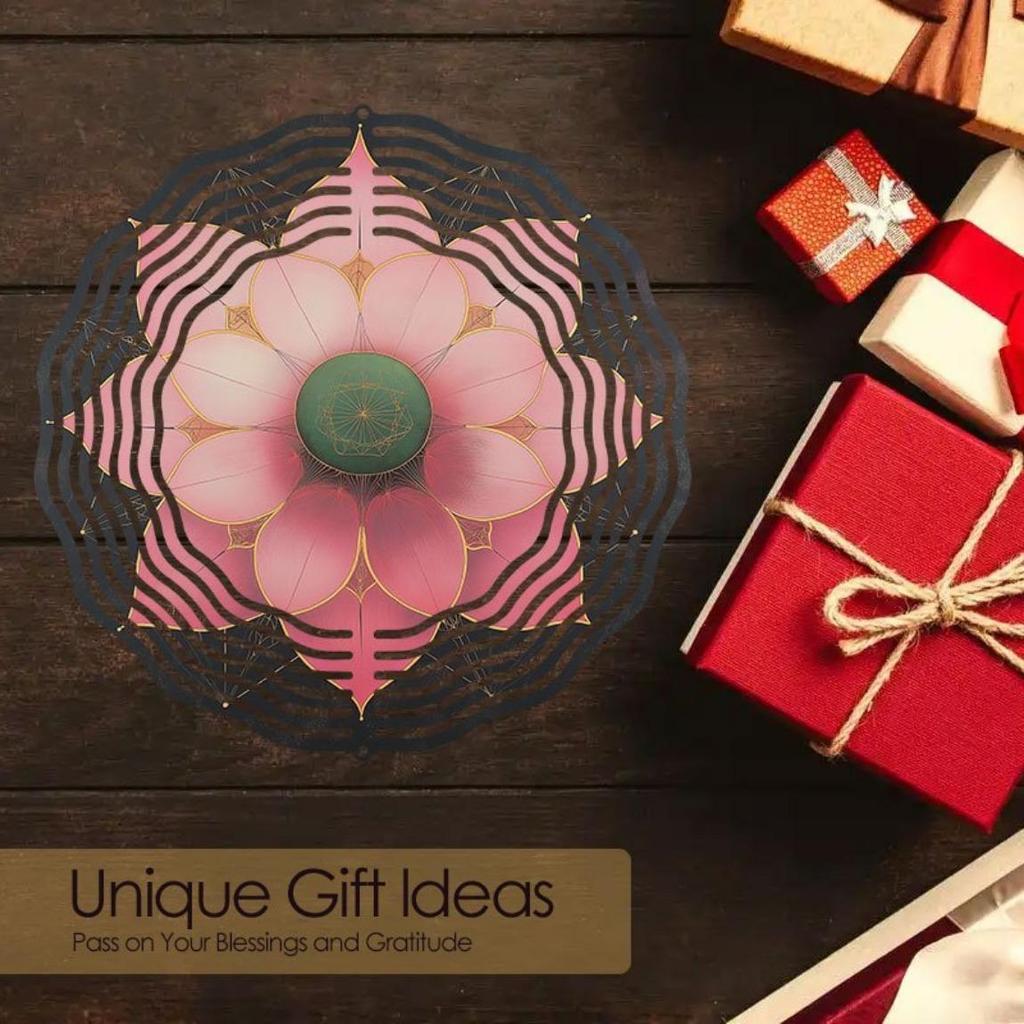 Pink Lotus Metal Wind Chime 3D Kinetic Art Outdoor Hanging Ornament Soothing Sound Housewarming Christmas Thanksgiving Halloween Decor