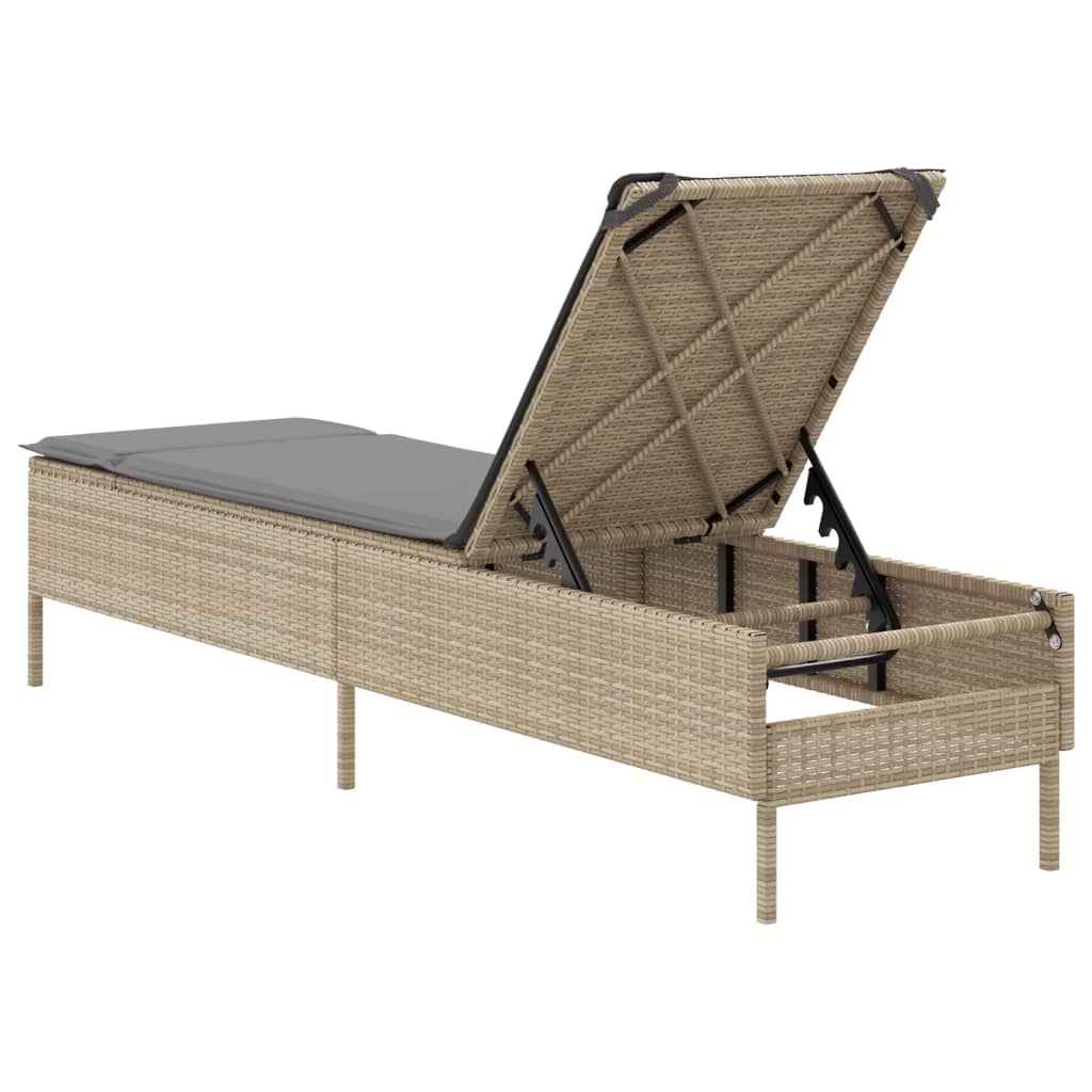 Sun Lounger with Cushion Beige Poly Rattan