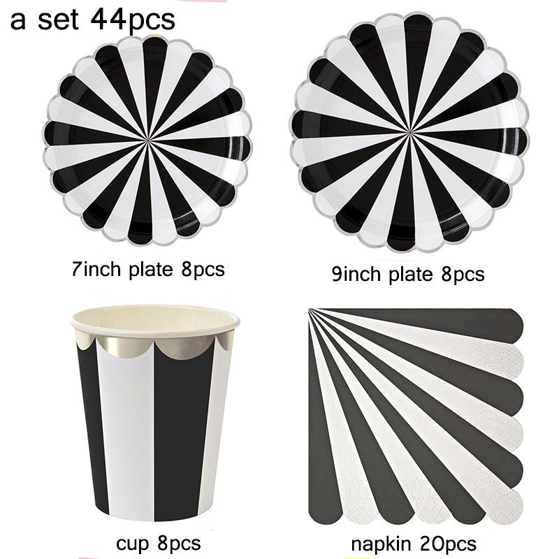 44pcs/set Multicolor Stripe Gold Foil Disposable Tableware Plate Cup Napkin Christmas New Year Birthday Party Decor Supplies
