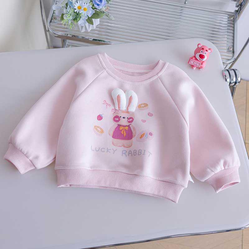 Girls' Bunny Top Sweatshirt - 2026 Spring/Autumn Round Neck Pullover