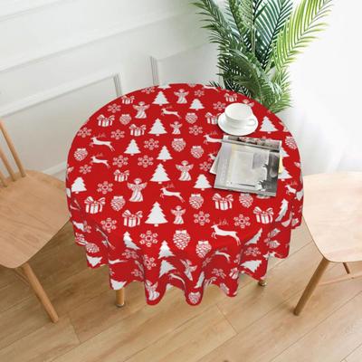 Christmas Red Tablecloth with Holiday Prints 150cm Round Polyester Tablecloth Stain-Resistant & Fade-Proof Dinner Cloth for Indoor Outdoor Use