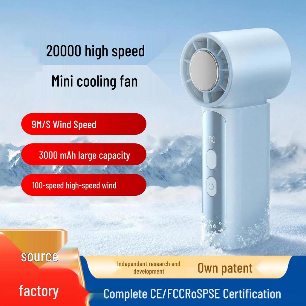 2026 Rechargeable Mini Handheld Fan: Ice Pack Cooling, Digital Display, High-Speed Turbine, Portable & Brushless.