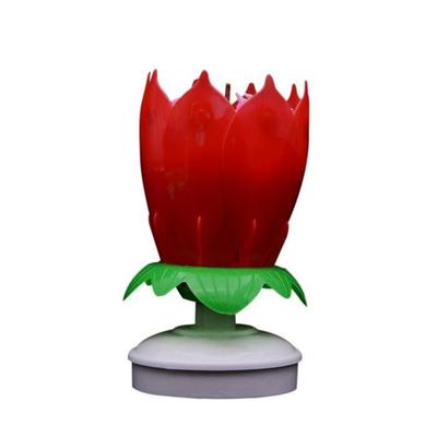 Doppellagige Lotus-Geburtstagskerze mit drehender Musikkerze mit einem Happy Birthday Lied (Rouge)