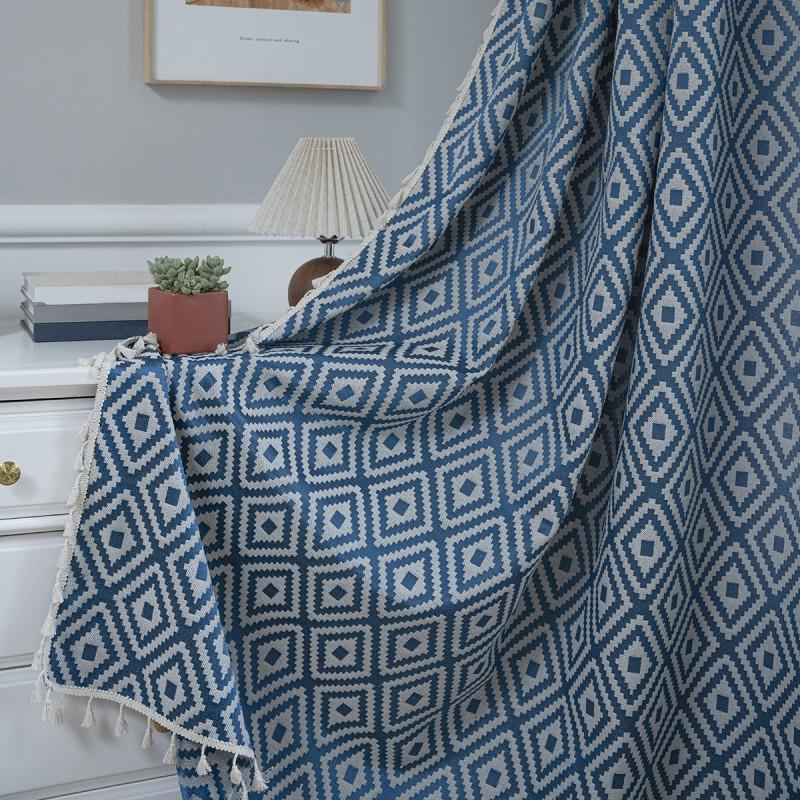 Cotton Embroidered Striped Curtain Panel Semi-Sheer Kitchen Window Treatment Farmhouse Style