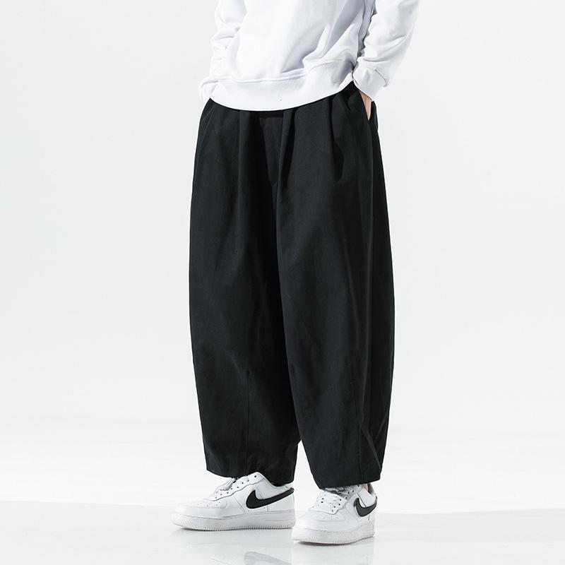 2024 Spring Men's Plus Size Wide Leg Lantern Harem Pants - Solid Color, Loose Fit, Casual Cargo Style