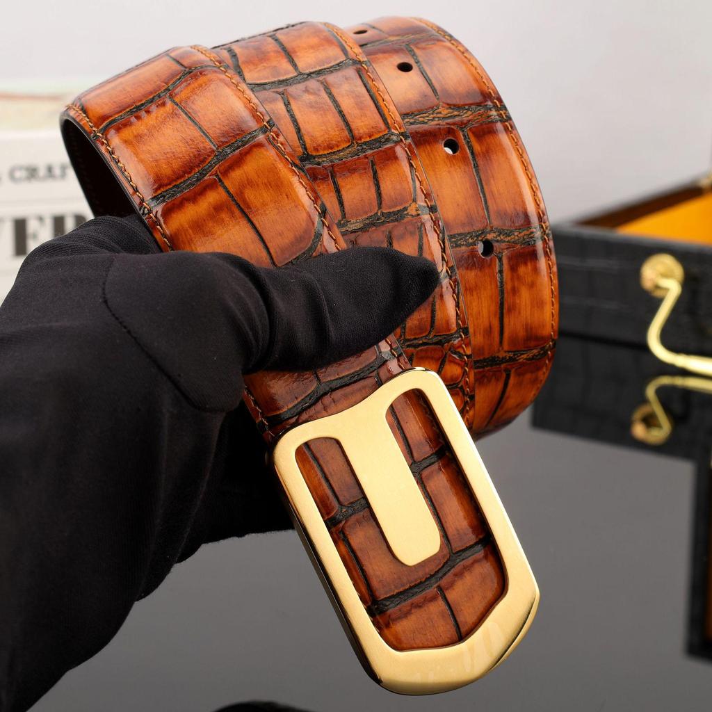 Men's Crocodile Pattern Stainless Steel Buckle Leather Belt