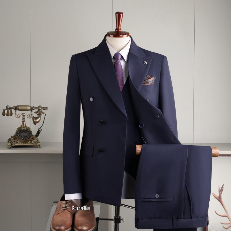 Men's Slim Fit Double-Breasted British Style Suit Set - Business Casual & Formal Wear for Weddings and Grooms