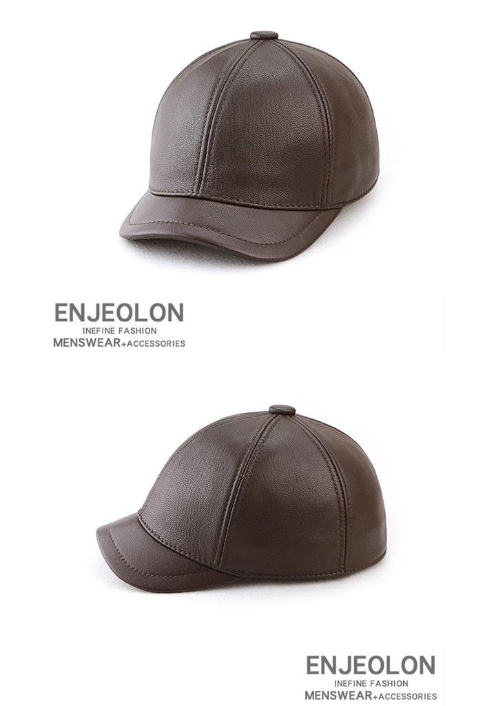 Herren Baseballkappe mit kurzem Schirm aus echtem Leder - Trendiger Herbst- & Winterstil für mittleres und älteres Alter.