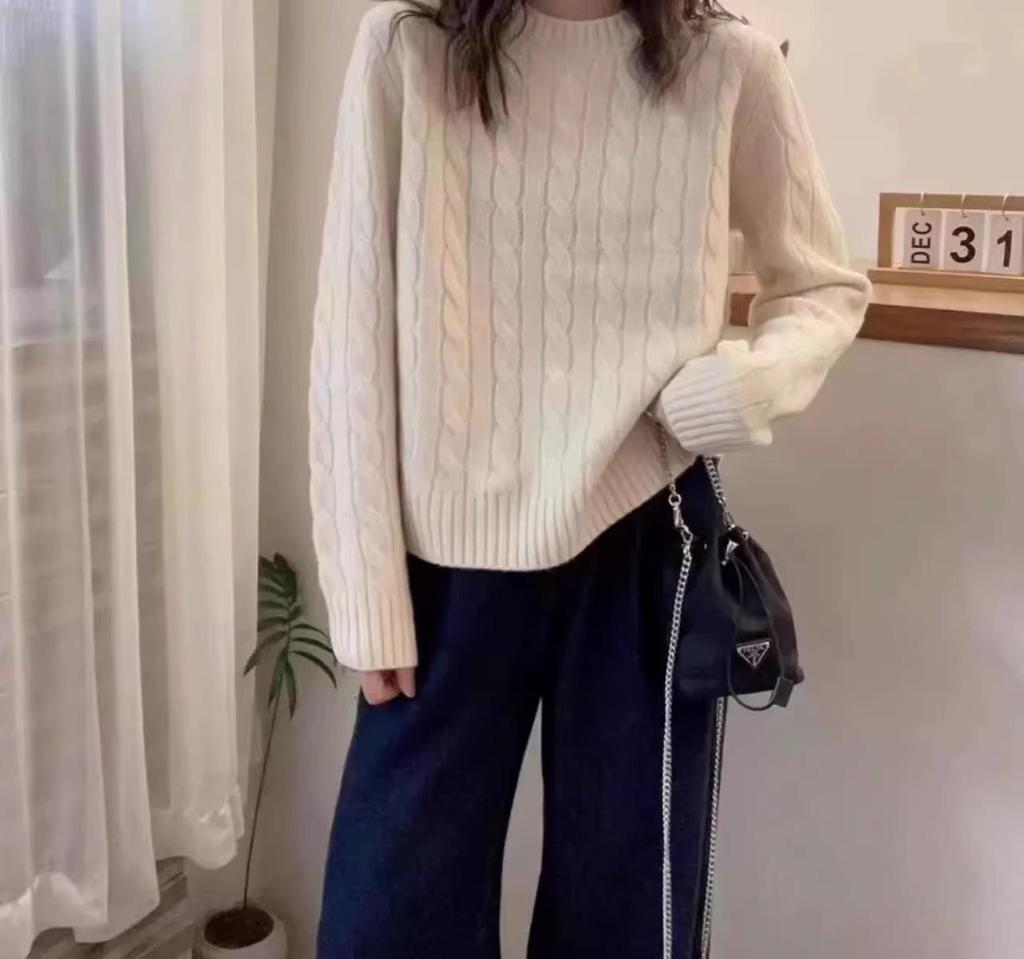 Korean Style Retro Thick Cable Knit Wool Sweater - Soft, Fluffy Autumn/Winter Pullover