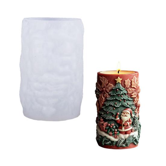Christmas Candle Mold 3D Embossed Santa Tree Snowman Cylinder Silicone Mold for Resin Candle Soap Craft Cake Chocolate Making