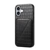 For iPhone 17 Case with Card Holder Leather+PC+TPU Crocodile Textured Back Cover