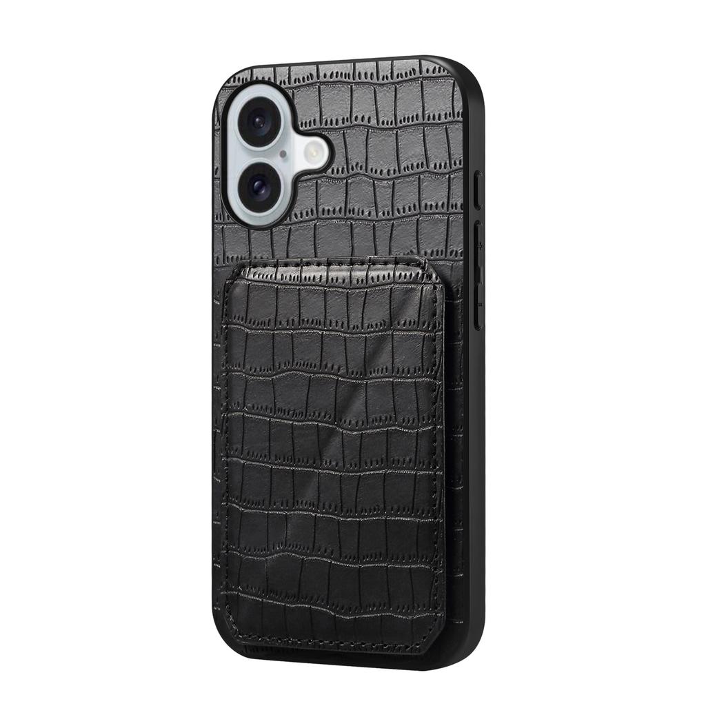 For iPhone 17 Case with Card Holder Leather+PC+TPU Crocodile Textured Back Cover