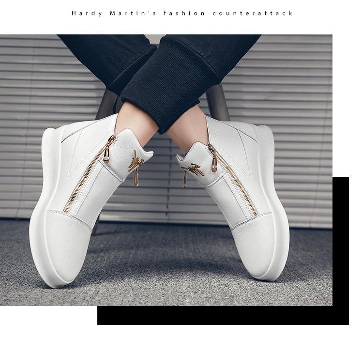 2024 Men's Summer Leather High-Top Sneakers: Breathable, Thick-Soled White Casual Shoes
