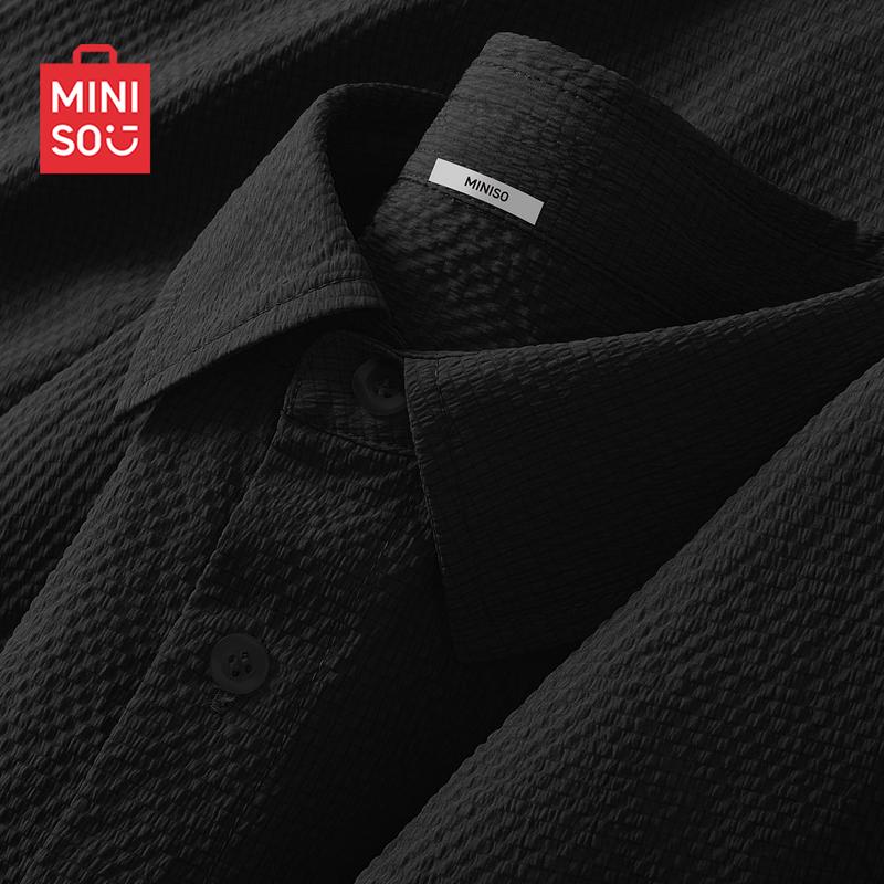 MINISO Men s Summer Textured Bubble Gauze Cuban Collar Shirt L