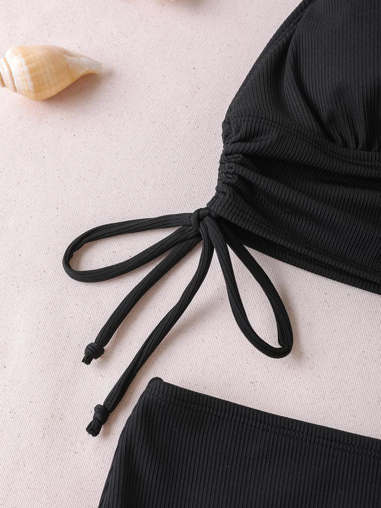 Women's Swimsuit Tankini Back Ties Drawstring Bikini Beachwear Bathing Suits