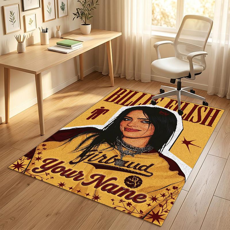 Personalized Crystal Velvet Carpet,Billie Eilish Custom Printed Name, Plush Area Rug For Home Indoor Decor