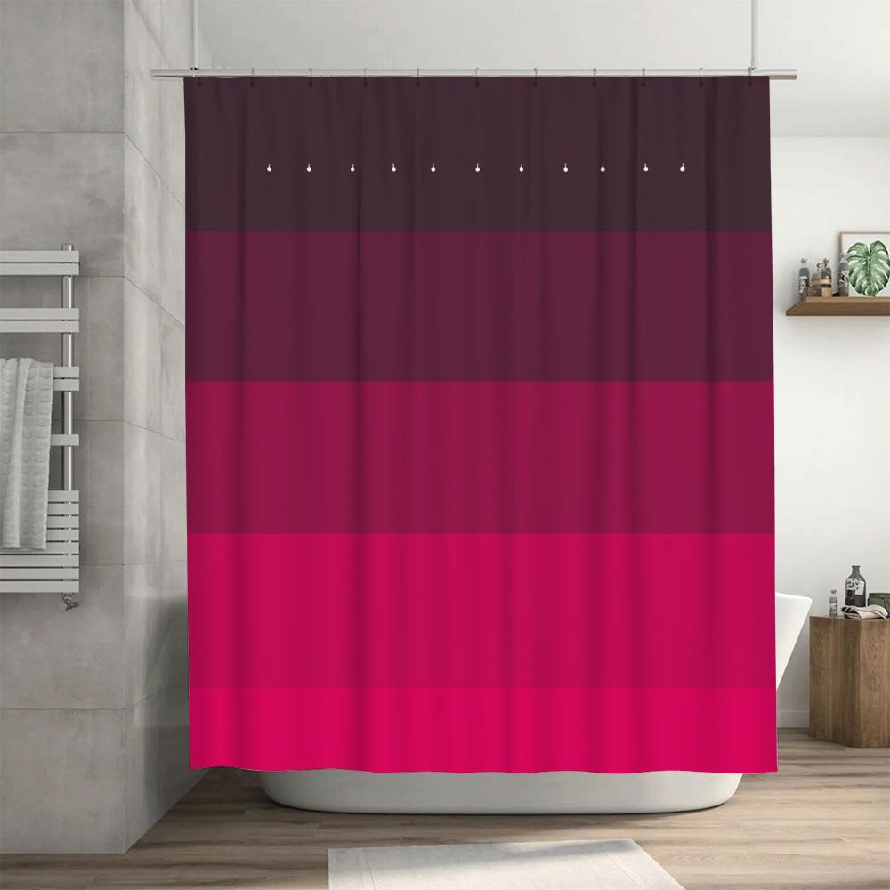 Rideau de douche pour baignoire de luxe Design dégradé rayé Couleurs bordeaux rose vif Pour décoration de salle de bain moderne Imprimé 3D Imperméable Fab