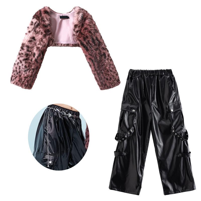 Dziewczęcy kostium do tańca jazzowego, jazz, cekiny, panterka, puszysta kurtka z długim rękawem i spodnie, kostium dla dzieci na street dance, pokaz mody