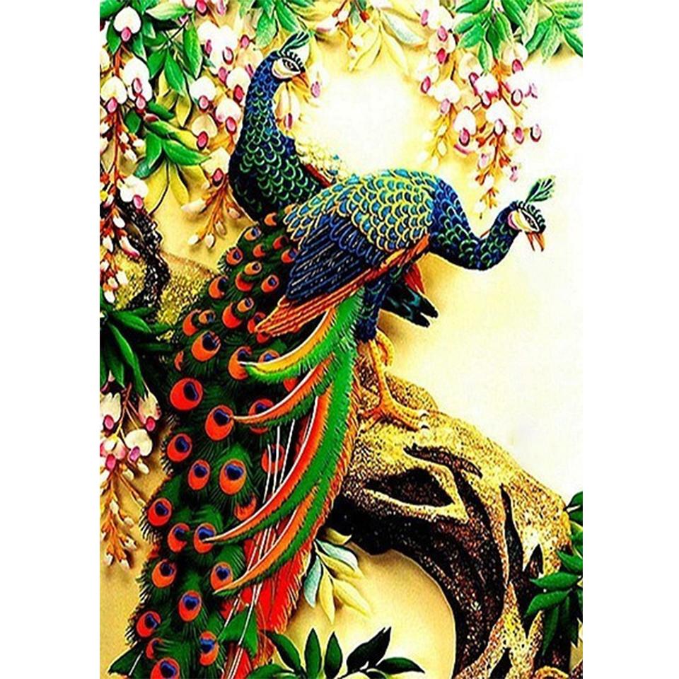 5D DIY Round Diamond Painting Animal Diamond Embroidery Peacock Cross Stitch Kit Rhinestone Mosaic Picture Home Decoration Gift