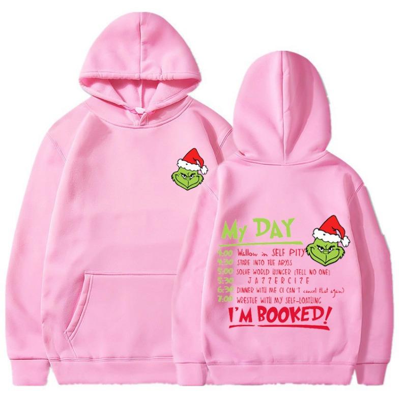 Loose Unisex Christmas Letter Green Haired Monster Print Hoodie Casual Sweatshirt for Autumn Kids Long Sleeve Hoodies