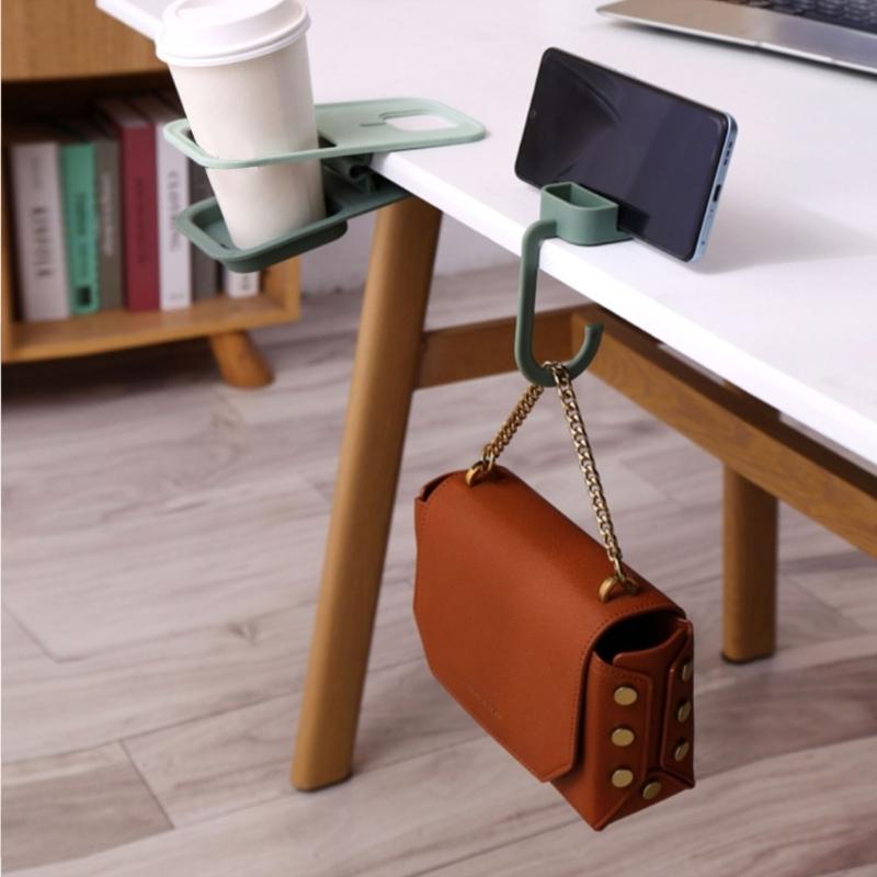 Table Cup Holder Desk Tabletop Shelf Cup Holder Clip Umbrella Schoolbag Table Edge Hook for Home Office Classroom