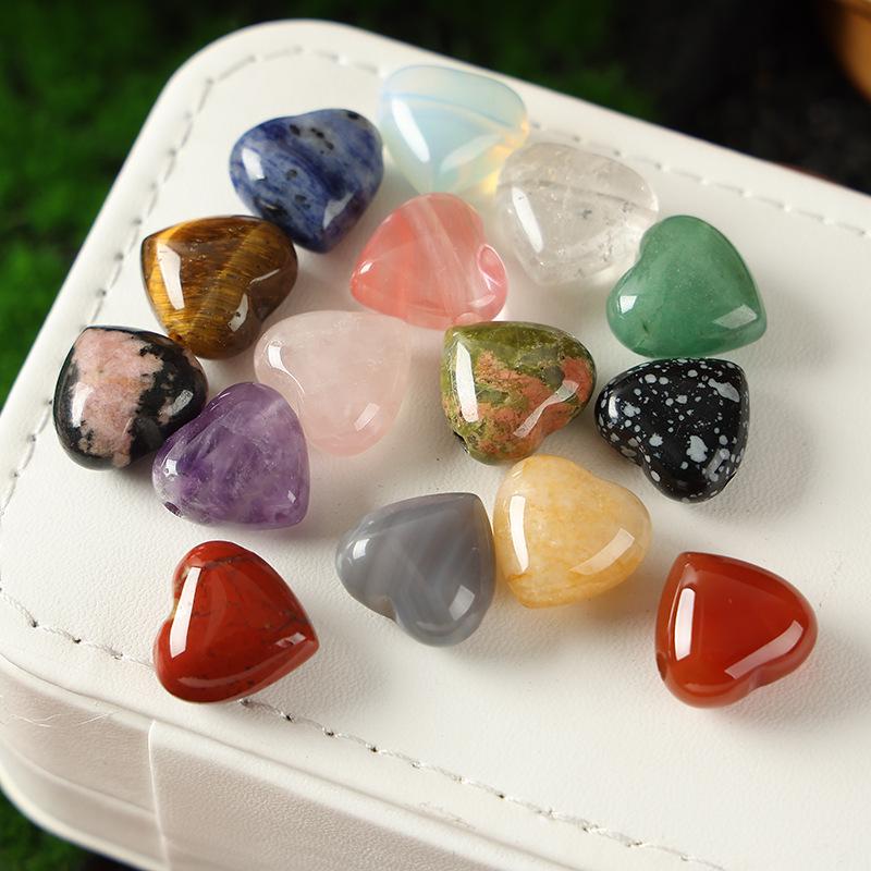 15mm Amethyst Rose Quartz Heart Pendant Jewelry with Horizontal Hole for DIY Crafts