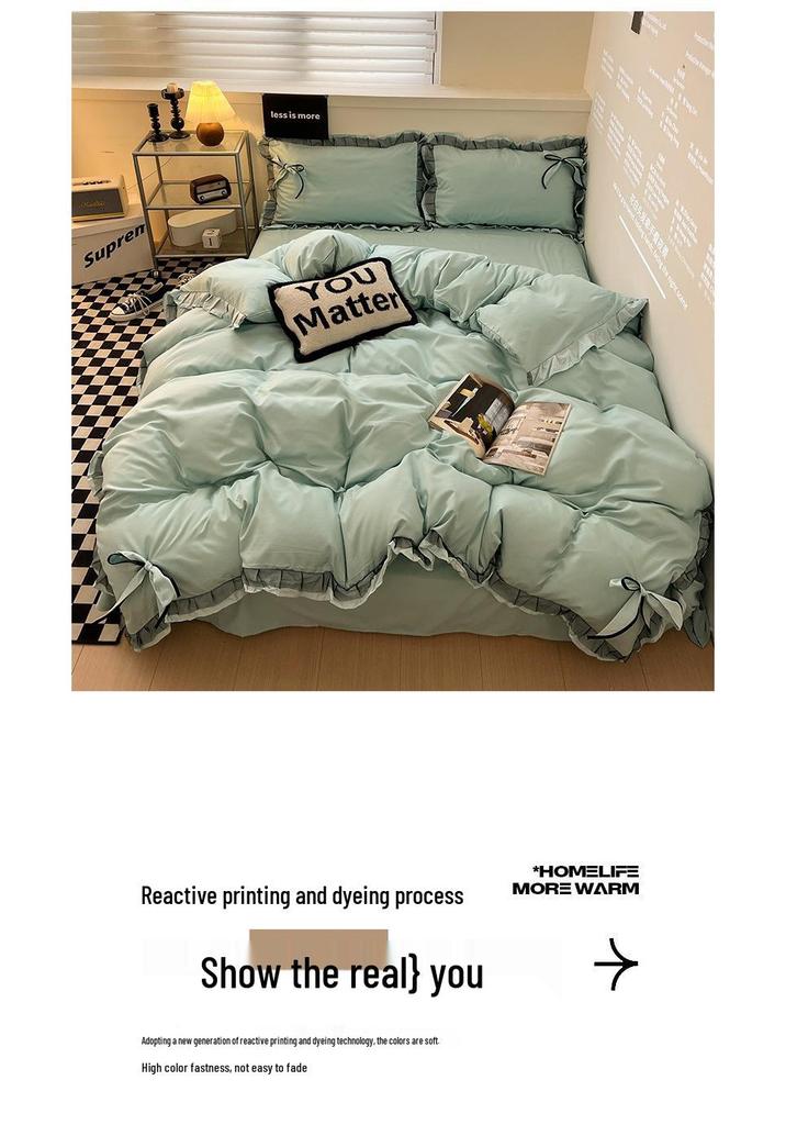 Cross-border E-commerce Exclusive Embroidered Patchwork Bed Set - Bowknot Lace Series