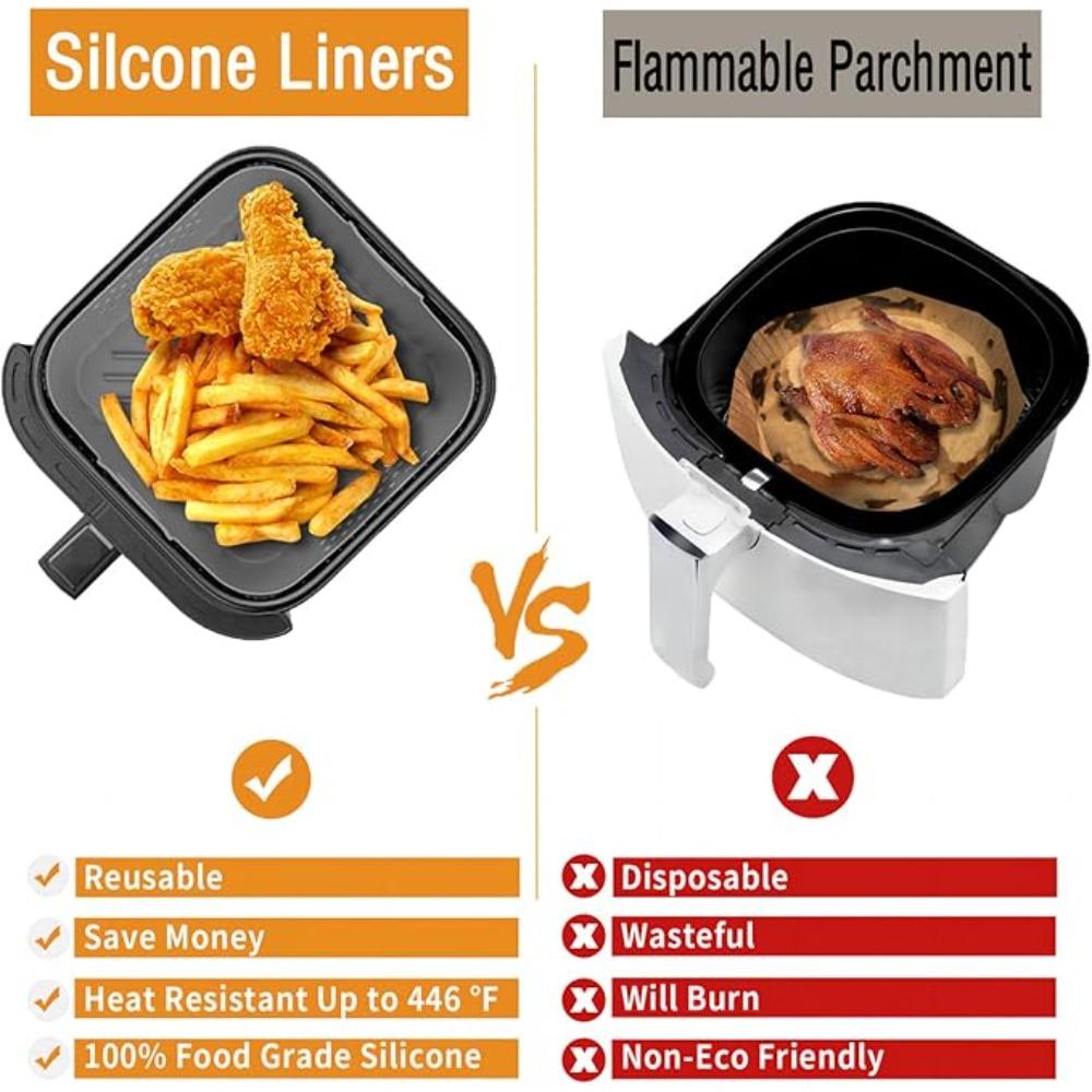 Silicone Air Fryer Liners 22.5cm Non-Stick Basket Reusable for Ninja AF181 AF180 AF141 AF140 Compatible with 5-8QT Air Fryers