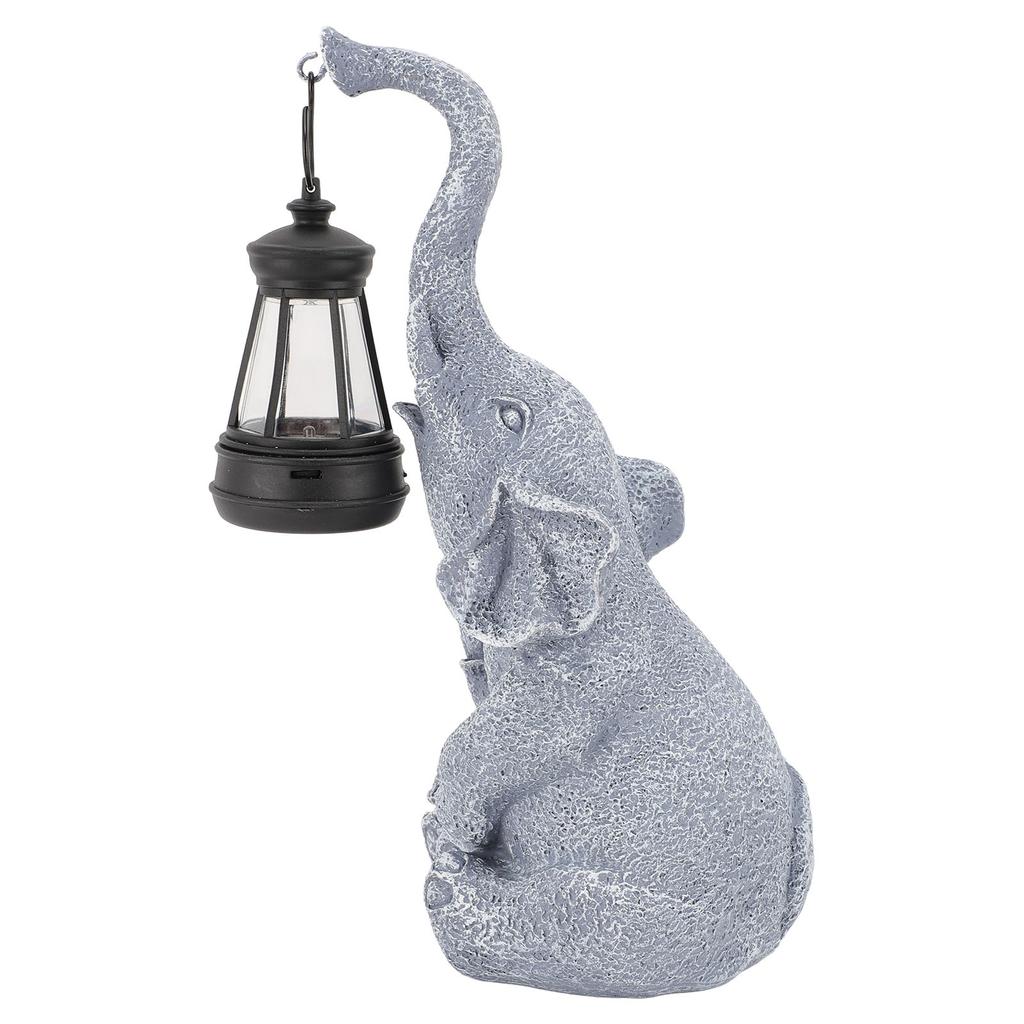 Solar Outdoor Garden Statues Lights Mother Cute Toddler Elephant Figurines with Solar Lantern Decor