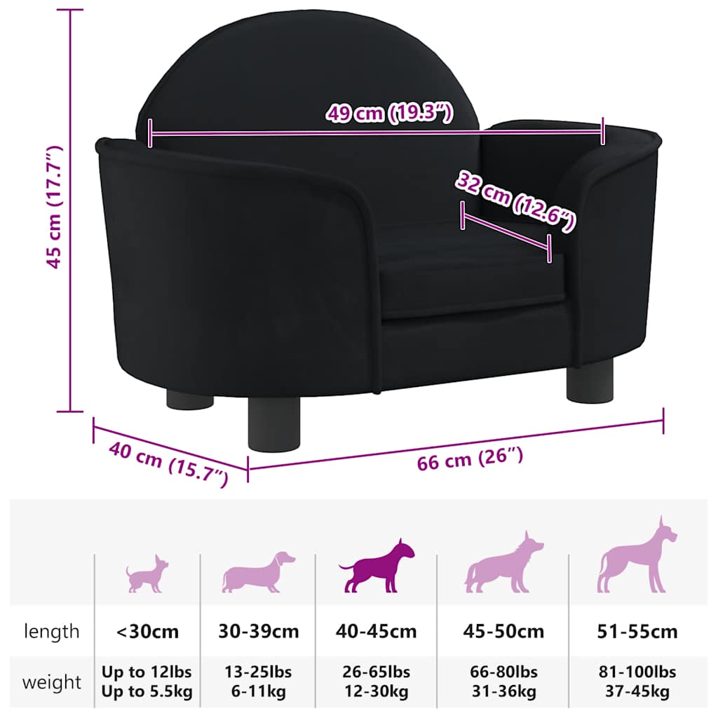 Dog Bed Black 66 x 40 x 45 cm Velvet