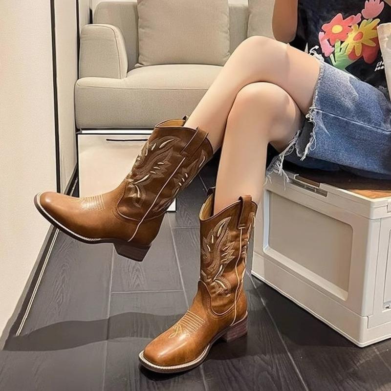 New Women's Shoes Long Boots with Square Toes and Thick Heels