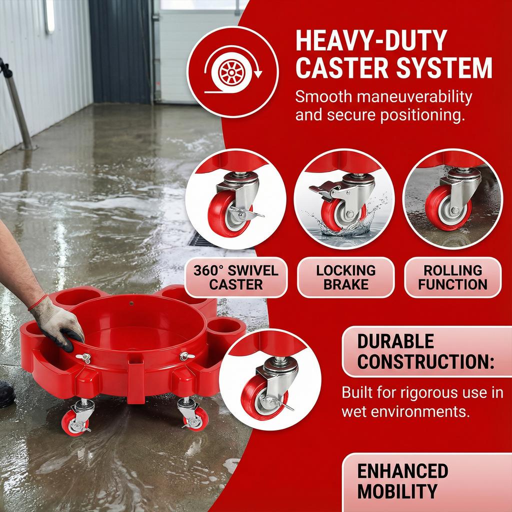 Rolling Bucket Dolly with 5 Wheels and 2 Locking Casters Heavy Duty Detailing Bucket Compatible with 3.5 To 5 Gallon Buckets