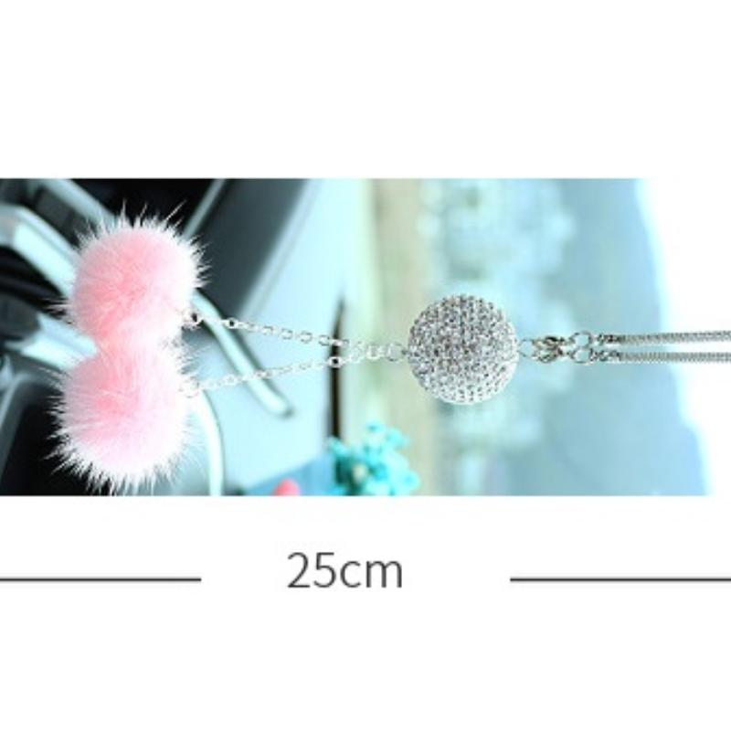 Creative New Mink Hair Crystal Diamond Ball Peach Heart Rearview Mirror Pendant Tassel Style Car Hanging Decoration PendantItems