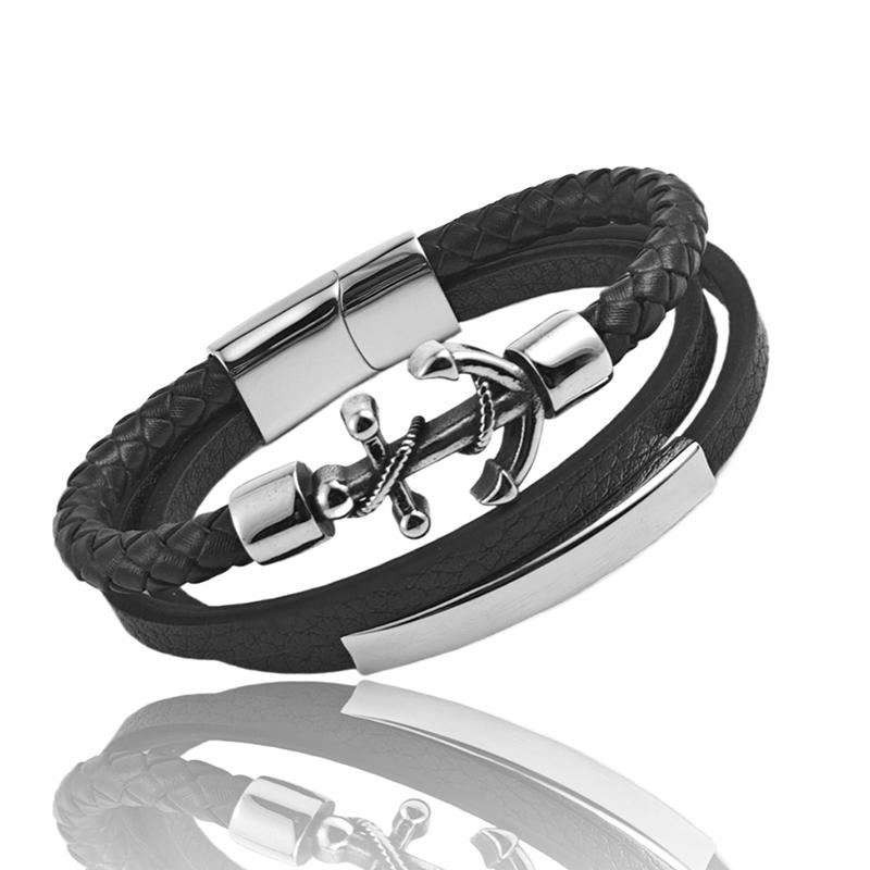 

Arrow Bow Arrow Design Leather Rope Woven Bracelet Woven Magnetic Buckle Men s Stainless Steel Bracelet Jewelry Gift Wholesale 20.5cm серебряный