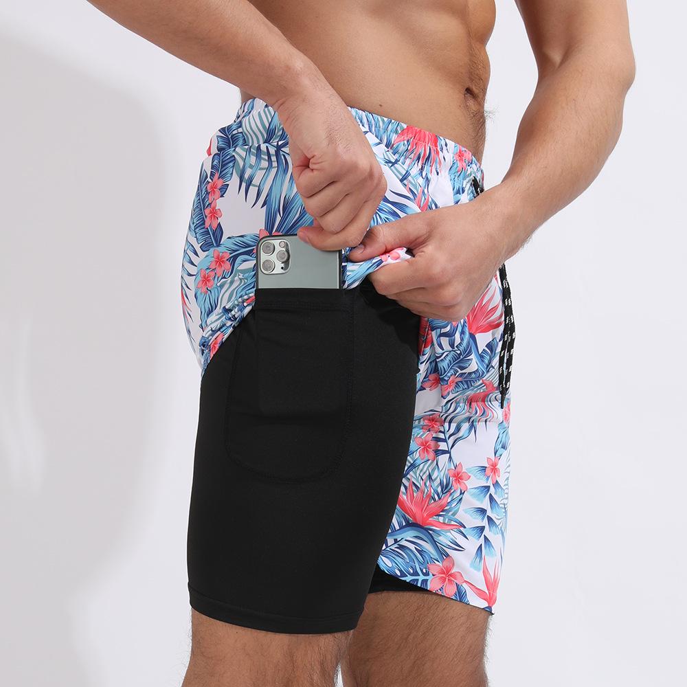 Crazy Muscle Summer Men's Printed Double Layer Plus Size Beach Shorts