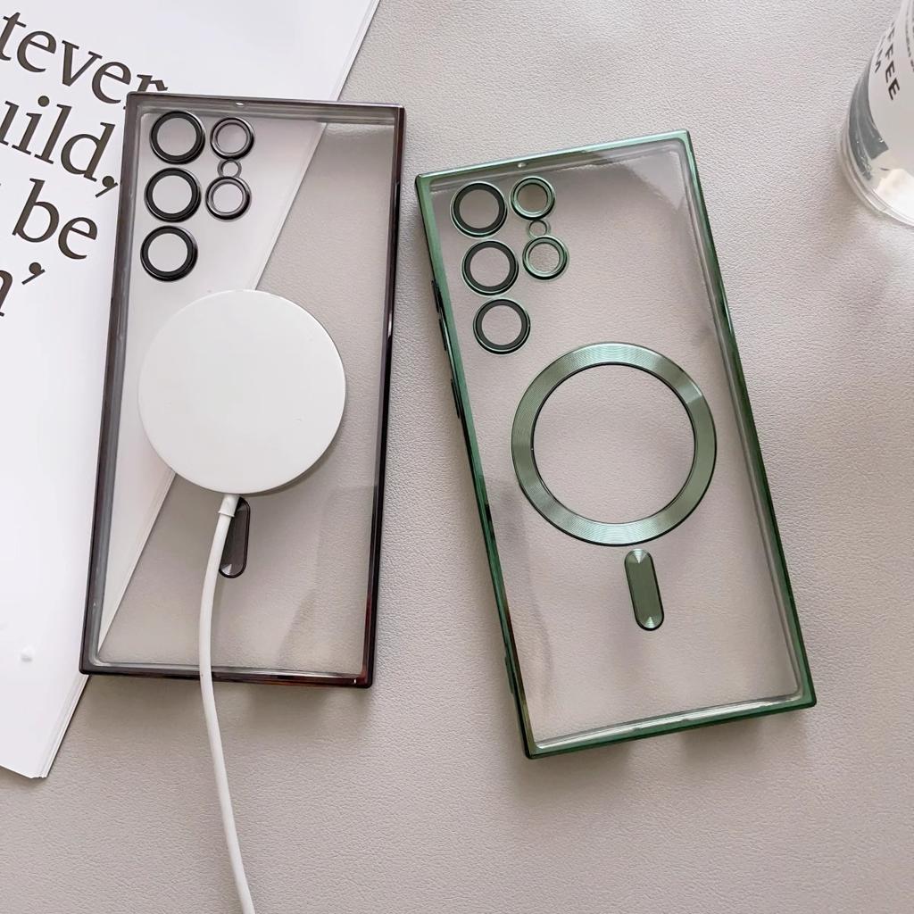 Suitable for Samsung S25ultra Phone Case A16 Transparent Magnetic Absorbing Galaxys23 Protective Case Full Pack Lens Anti Fall