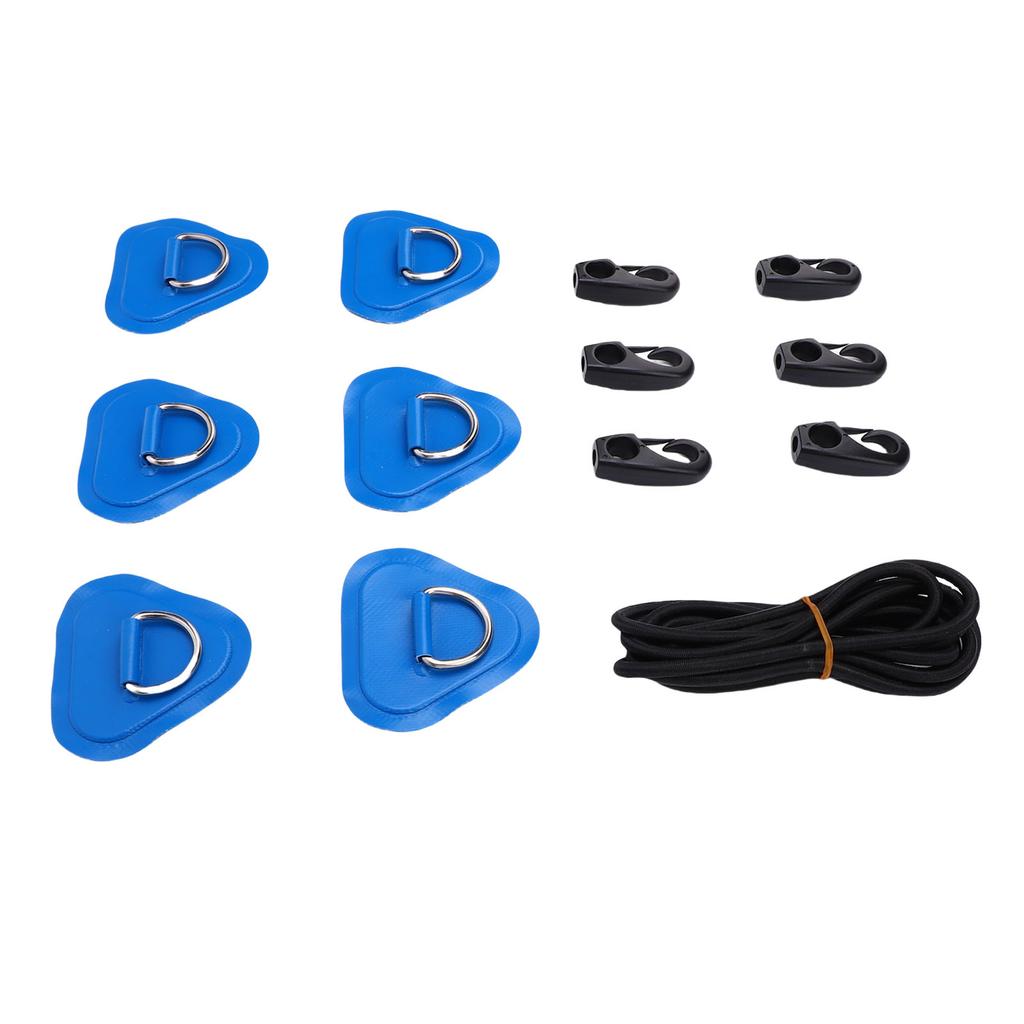 Stainless Steel D Ring Patch Kit Triangular with Elastic Cord Hooks D Ring PVC Patch for Inflatable Boat Raft Dinghy