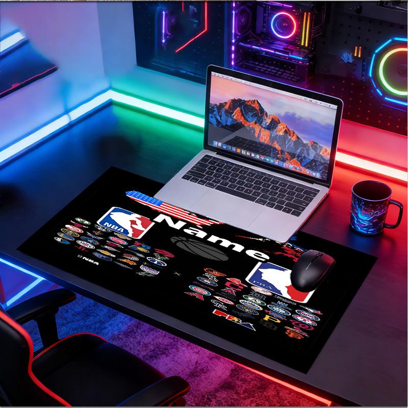 Benutzerdefinierter Name Personalisierte NBA-Muster-Mausmatte, Laptop-PC-Schreibtischmatte, Dekorative Schreibtischmatte für Zuhause Tastaturunterlage Geschenk