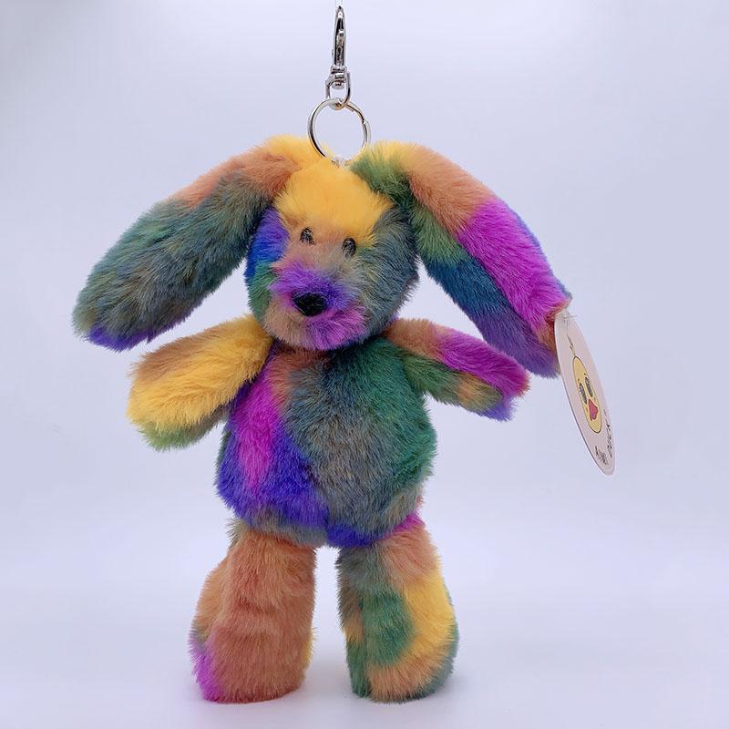 24Pcs 20Cm Pink Stuffed Rabbit Doll Toys Bear Keychain Plush Toys Rainbow Rabbit Toy Bag Pendant Soft Animals Schoolbag Pendant